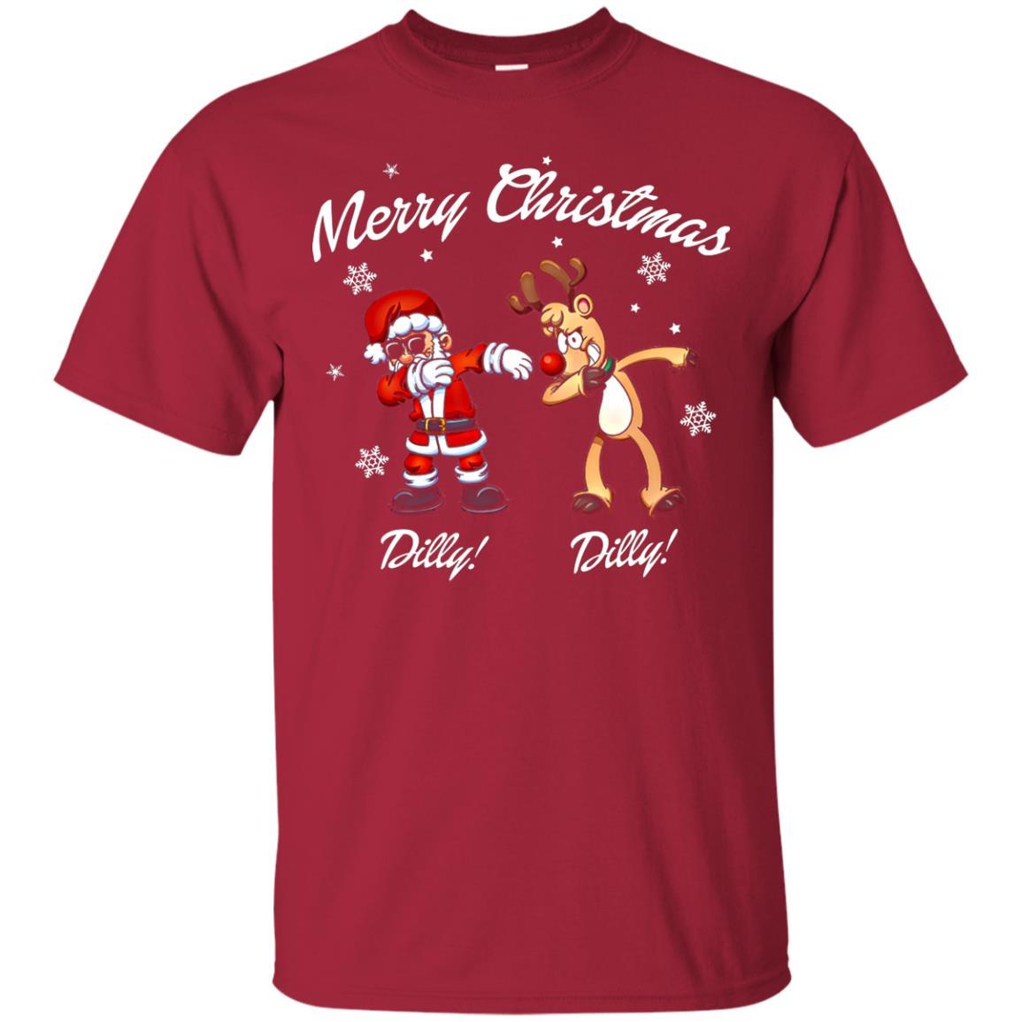 Christmas T-shirt Santa And Reindeer Dilly Dilly Cardinal