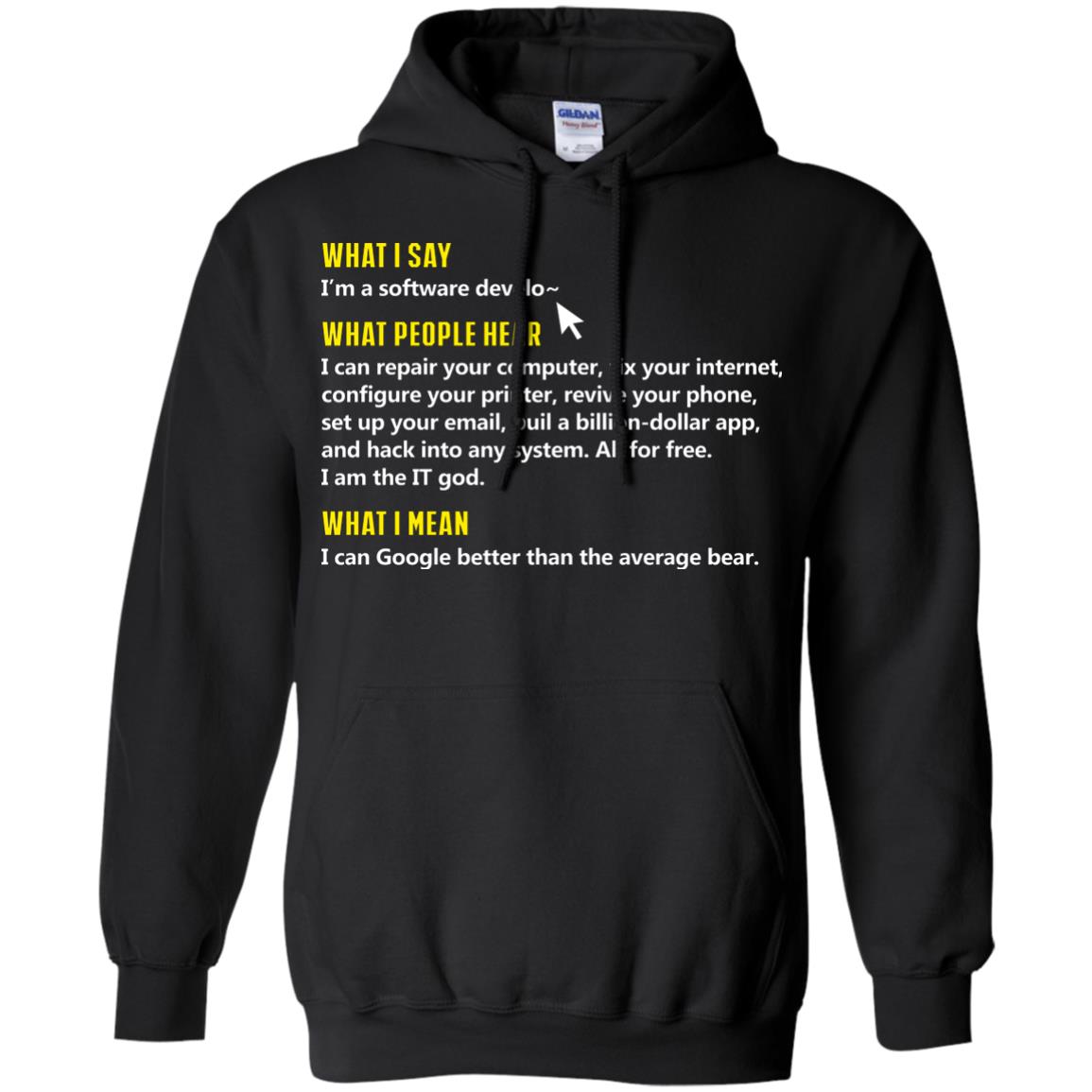 What I Say I_m A Software Develop What People Hear ShirtG185 Gildan Pullover Hoodie 8 oz.