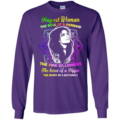 August Woman Shirt The Soul Of A Mermaid The Fire Of Lioness The Heart Of A Hippeie The Spirit Of A Butterfly Purple