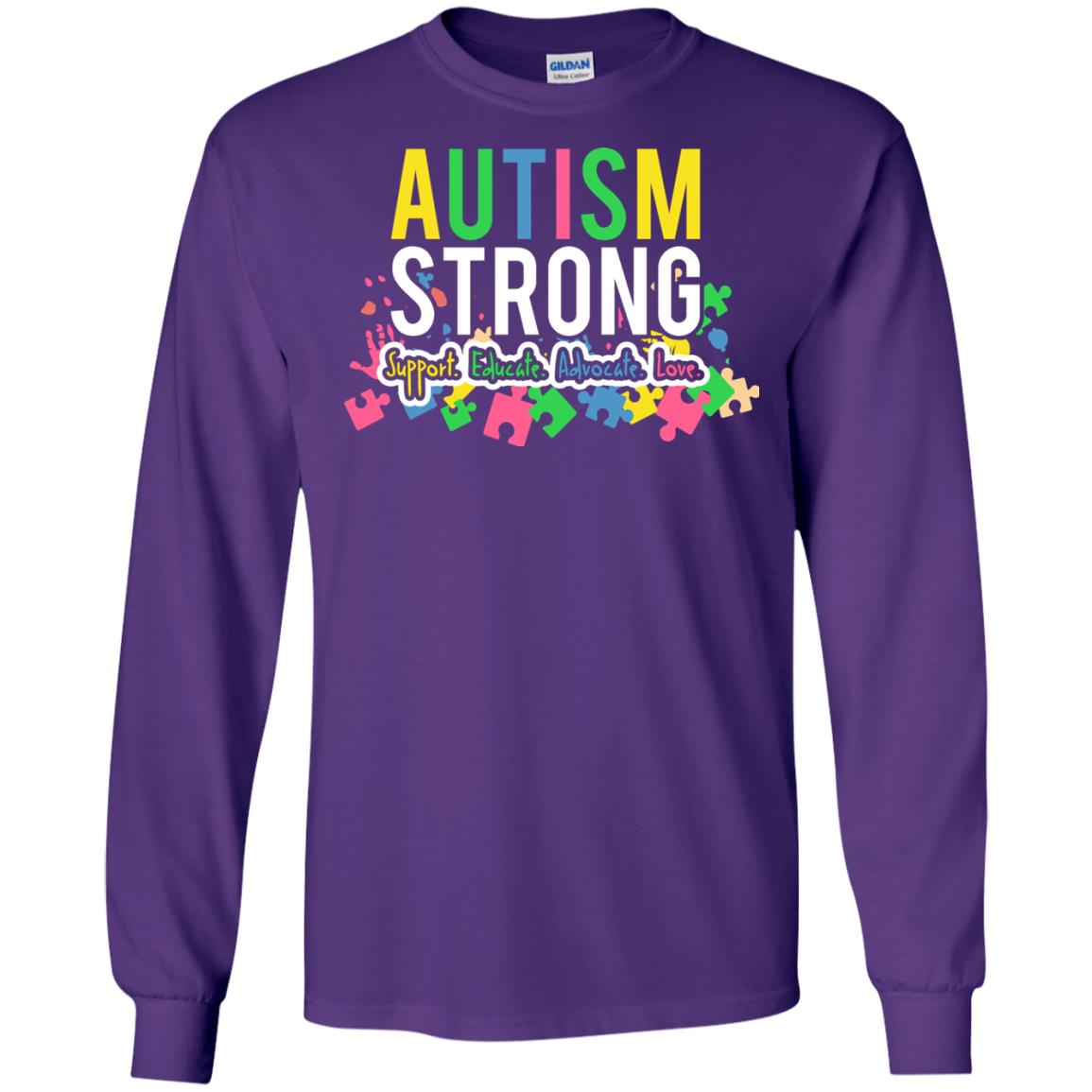 Autism Strong Support Educate Advocate Love Autism Awearness T-shirt Purple