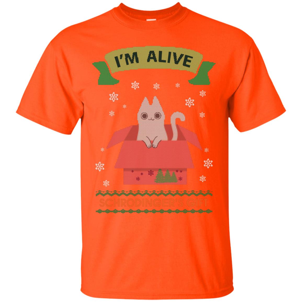 Im Alive Schrodingers Gift Cat Christmas Shirt Orange
