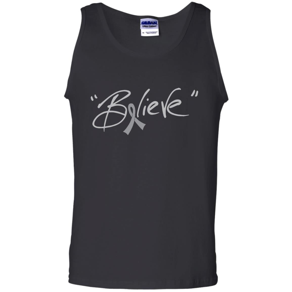 Brain Cancer Awareness Shirt Grey Ribbon Believe Black