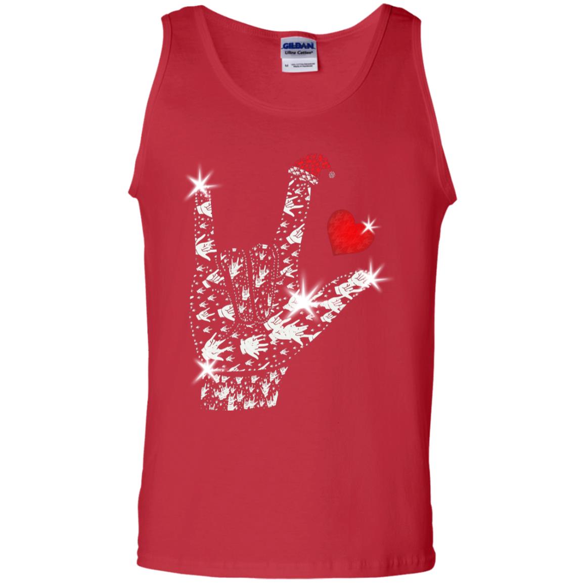 Rocknroll Sign Hand With Santa Claus Hat X-mas Shirt For Rock Music Lovers Red