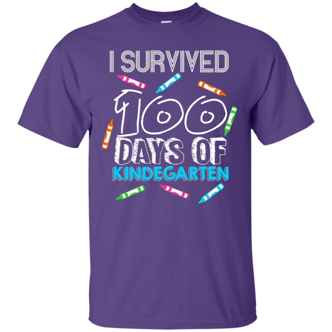 Teacher Kid T-shirt I Survived 100 Days Of Kindergarten Purple