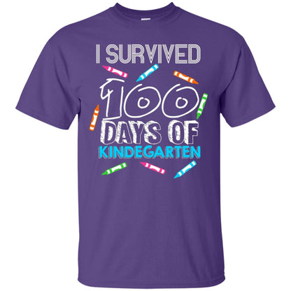 Teacher Kid T-shirt I Survived 100 Days Of Kindergarten Purple