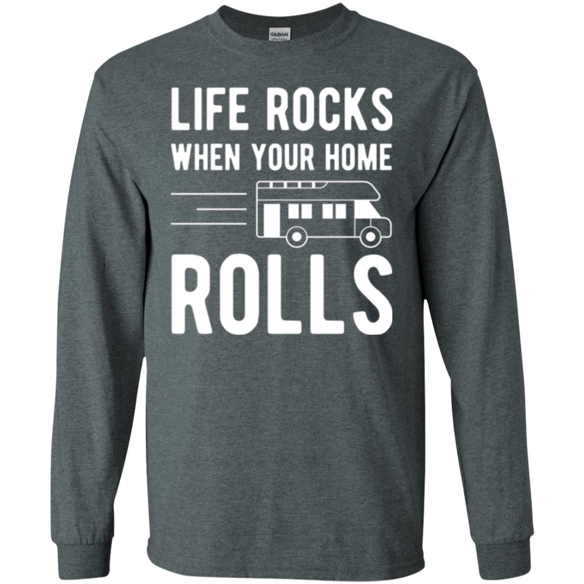 Camper Rv T-shirt Life Rocks When Your Home Roll Dark Heather
