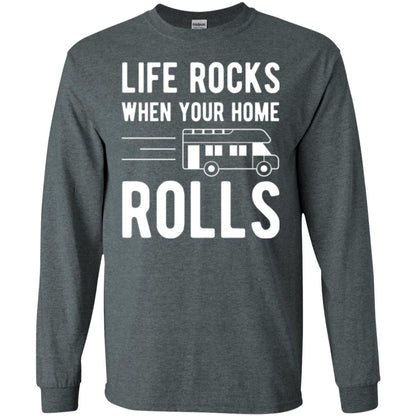 Camper Rv T-shirt Life Rocks When Your Home Roll Dark Heather