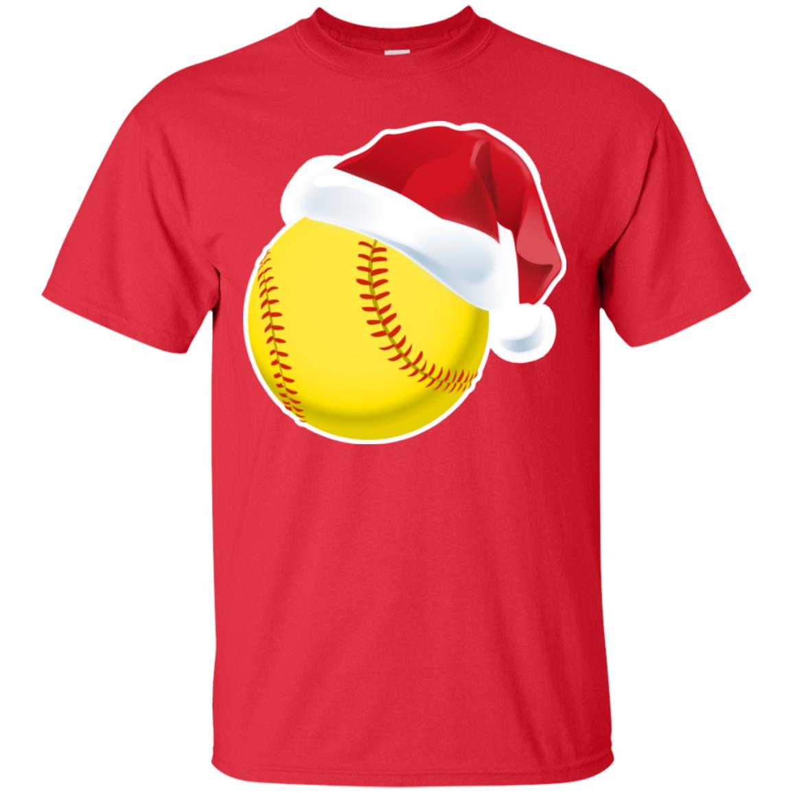 Softball With Santa Claus Hat X-mas Shirt For Softball Lovers Red