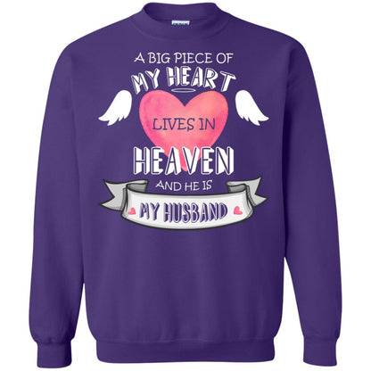 A Big Piece Of My Heart Lives In Heaven And He Is My Husband Shirt Purple