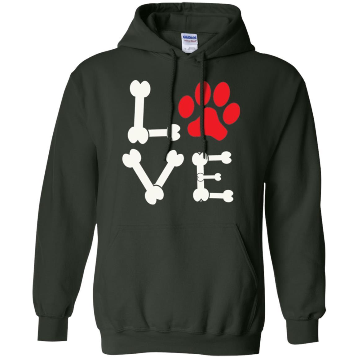 Dog Lover T-shirt Love My Dog Red Pawprint Forest Green