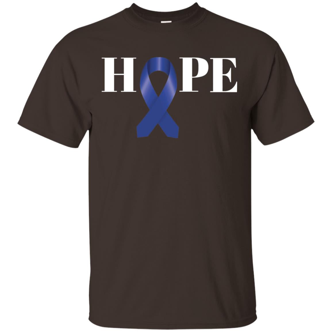 Hope Blue Ribbon Cancer Awareness Colon Cancer T-shirt Dark Chocolate