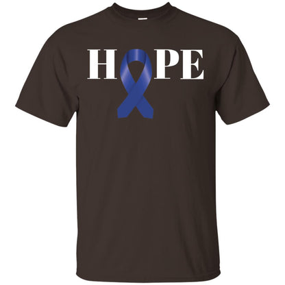 Hope Blue Ribbon Cancer Awareness Colon Cancer T-shirt Dark Chocolate