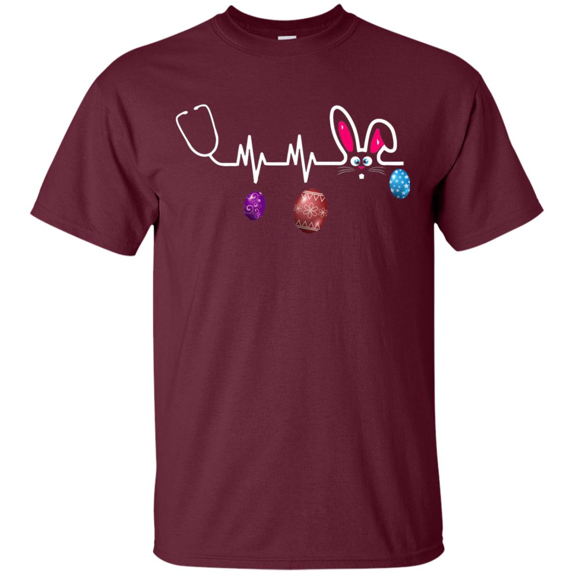 Heartbeat Nurse Doctor Easter Bunny Shirt Maroon