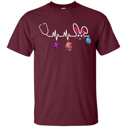 Heartbeat Nurse Doctor Easter Bunny Shirt Maroon