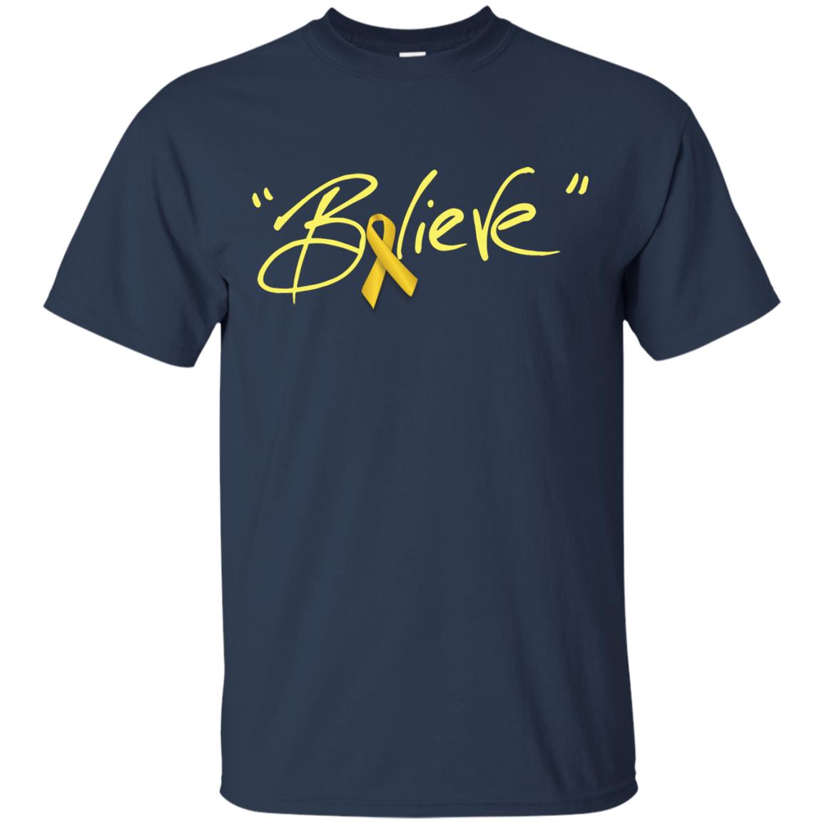 Childhood Cancer Awareness Shirt Gold Ribbon Believe Navy