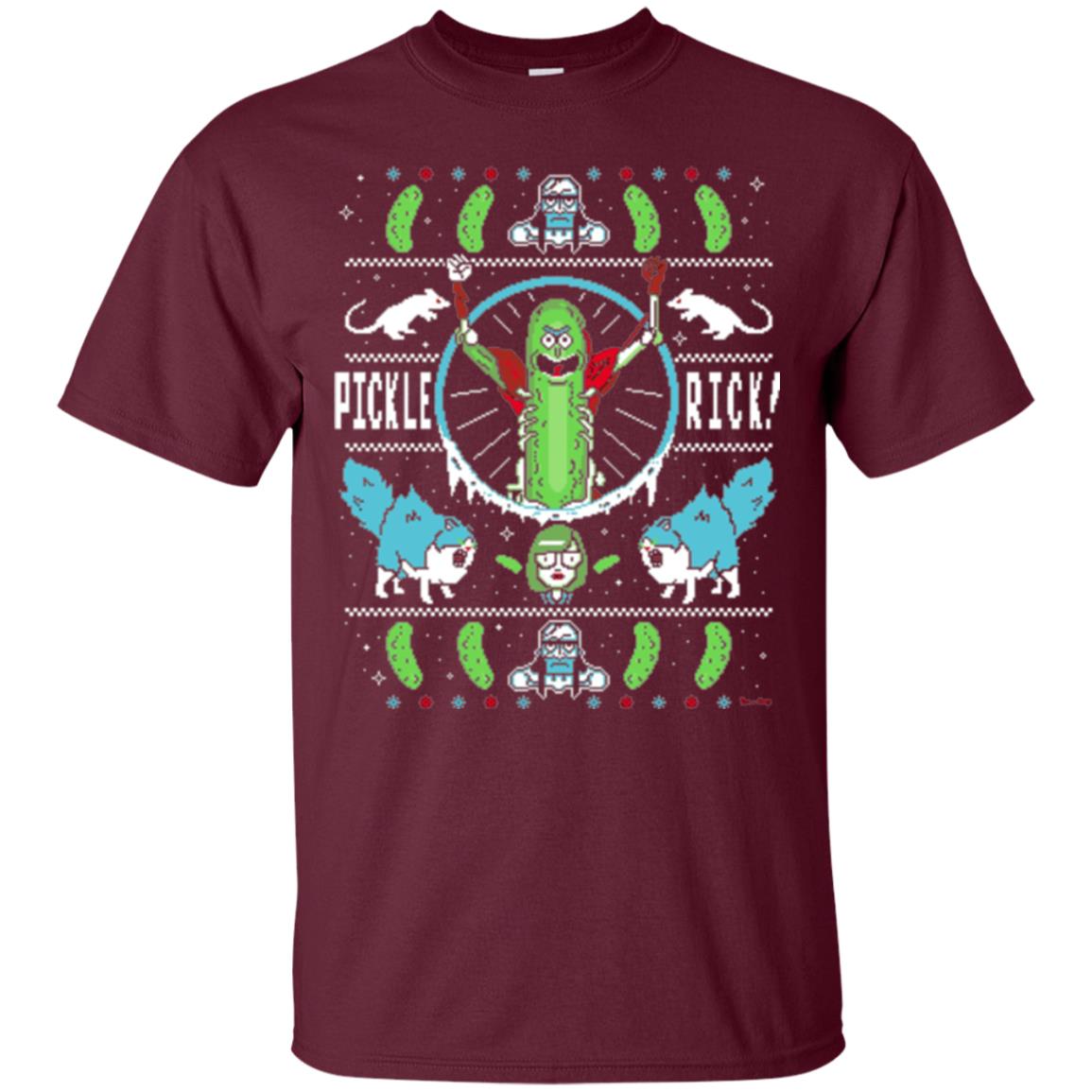 Rick And Morty T-shirt Festive Pickle Rick Maroon