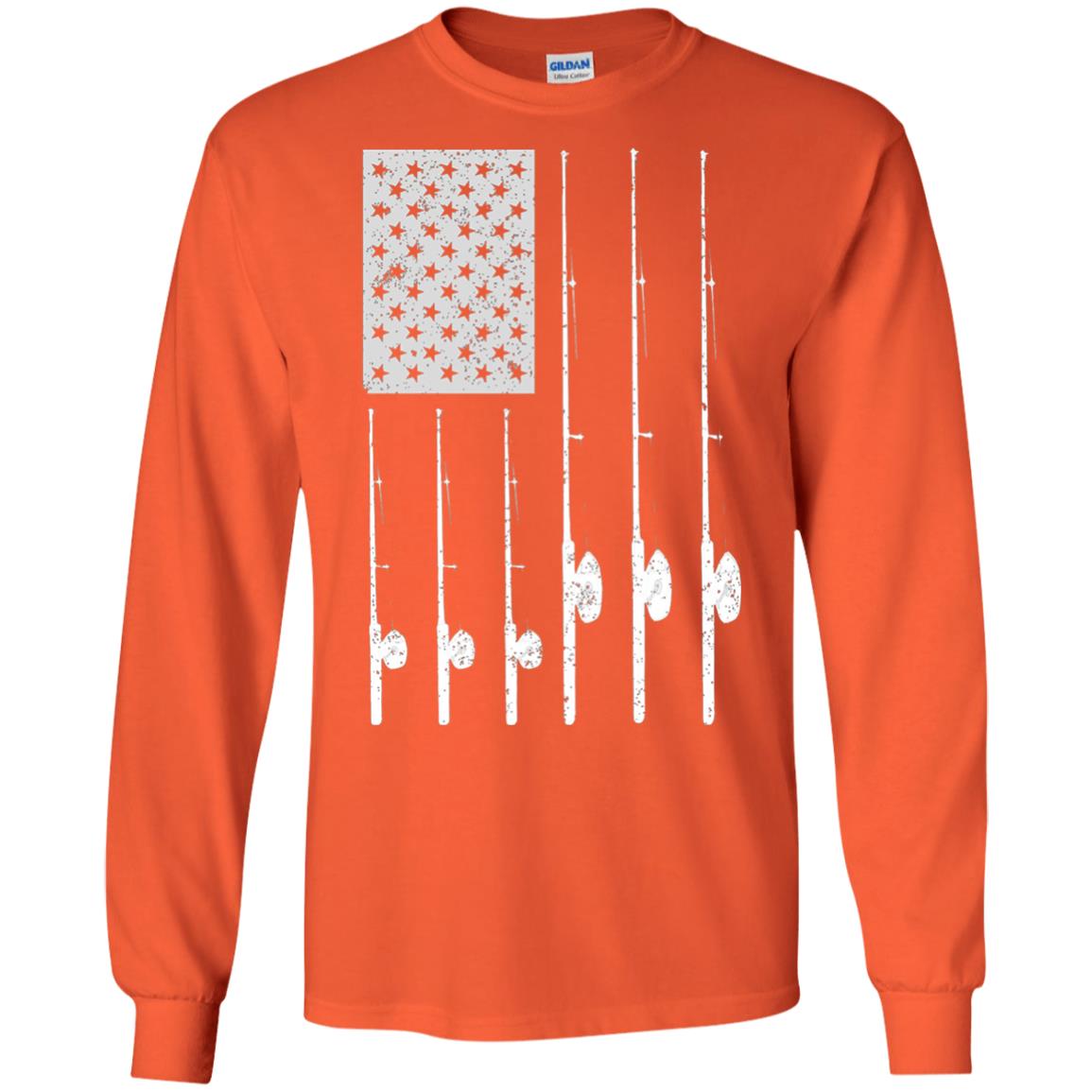 Patriotic Fishing T-shirt American Usa Flag Great Orange