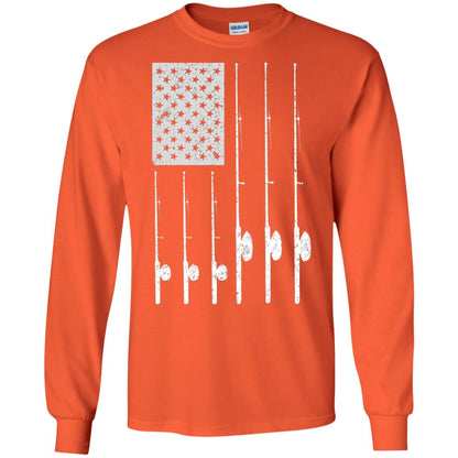 Patriotic Fishing T-shirt American Usa Flag Great Orange