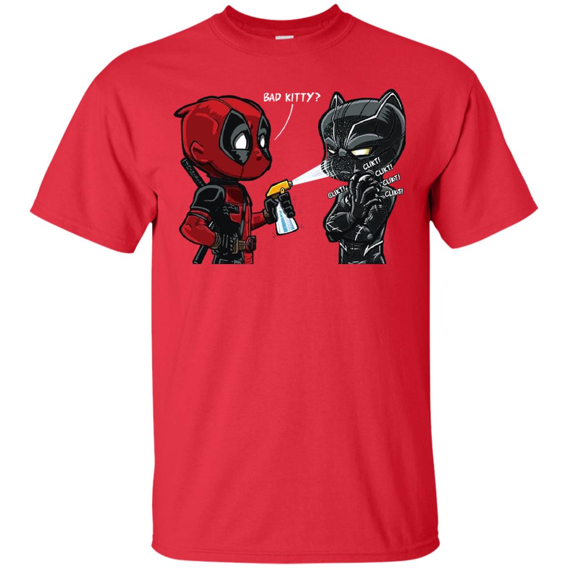 Deadpool Black Panther Bad Kitty Film Lover T-shirt Red