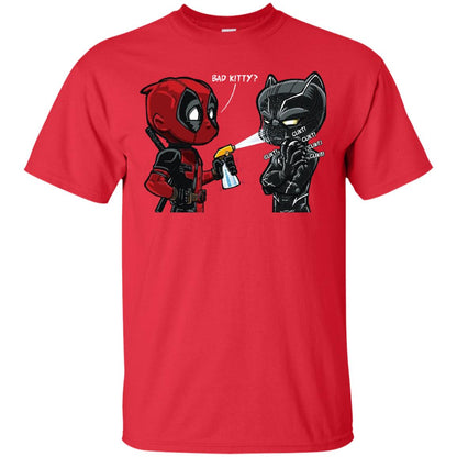 Deadpool Black Panther Bad Kitty Film Lover T-shirt Red