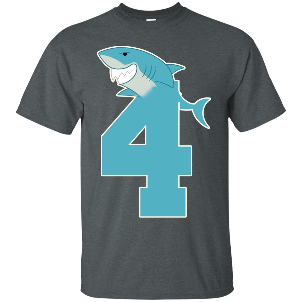 4th Birthday Shark Party Shirt Dark Heather