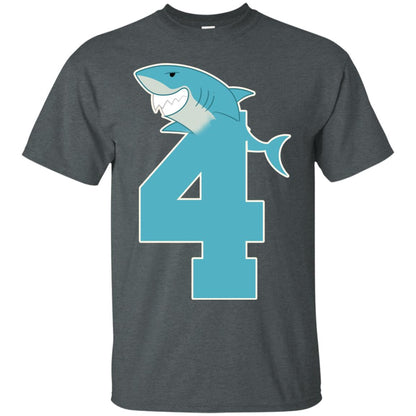 4th Birthday Shark Party Shirt Dark Heather