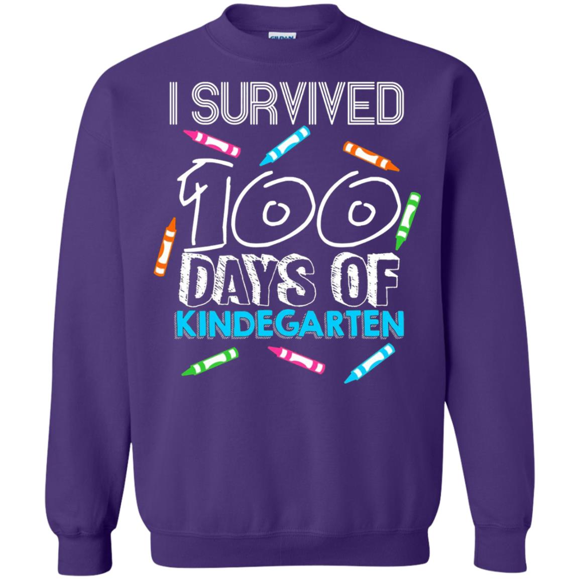 Teacher Kid T-shirt I Survived 100 Days Of Kindergarten Purple