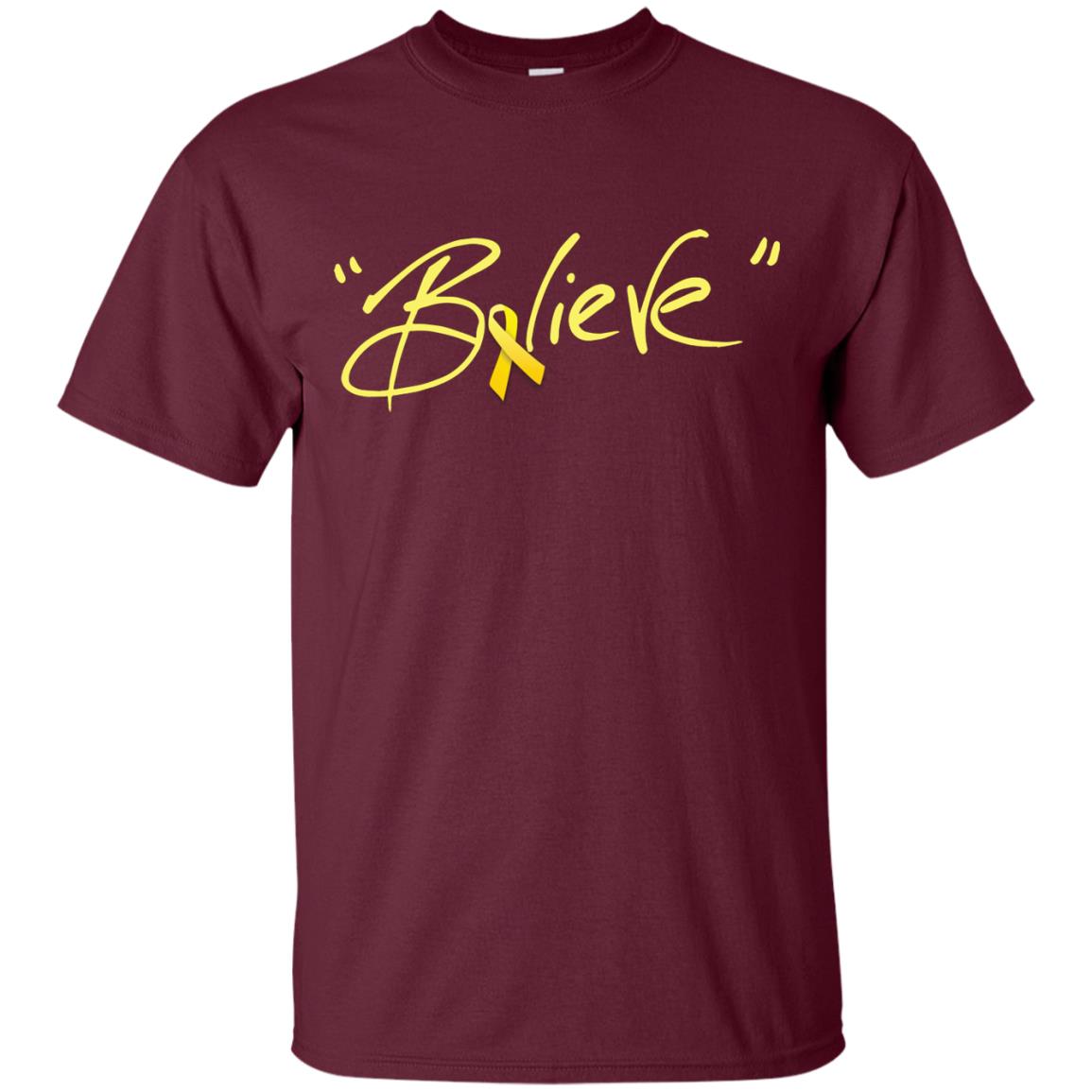 Sarcoma Bone Bladder Cancer Awareness Shirt Yellow Ribbon Believe Maroon