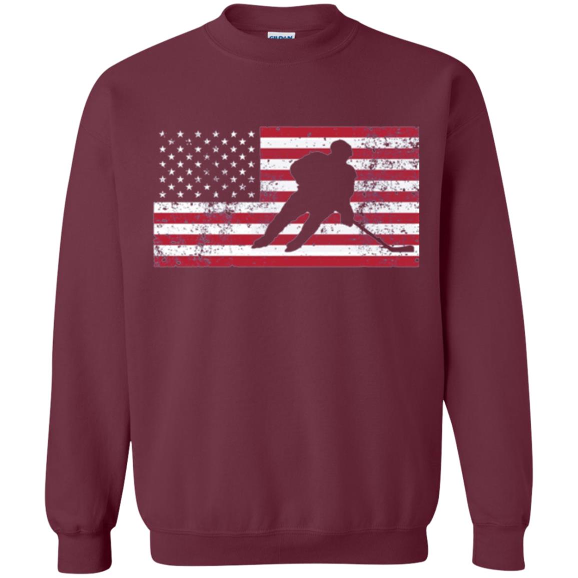 Hockey T-shirt American Flag Usa Patriotic Ice Skating Maroon