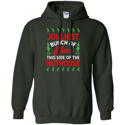 Christmas T-shirt Jolliest Bunch Of Elves This Side Of The Nuthouse Forest Green