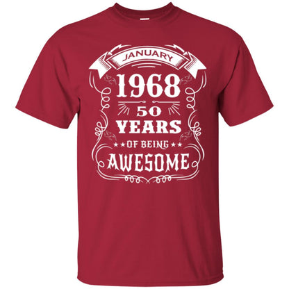50th Birthday T-shirt Born In January 1968 Cardinal