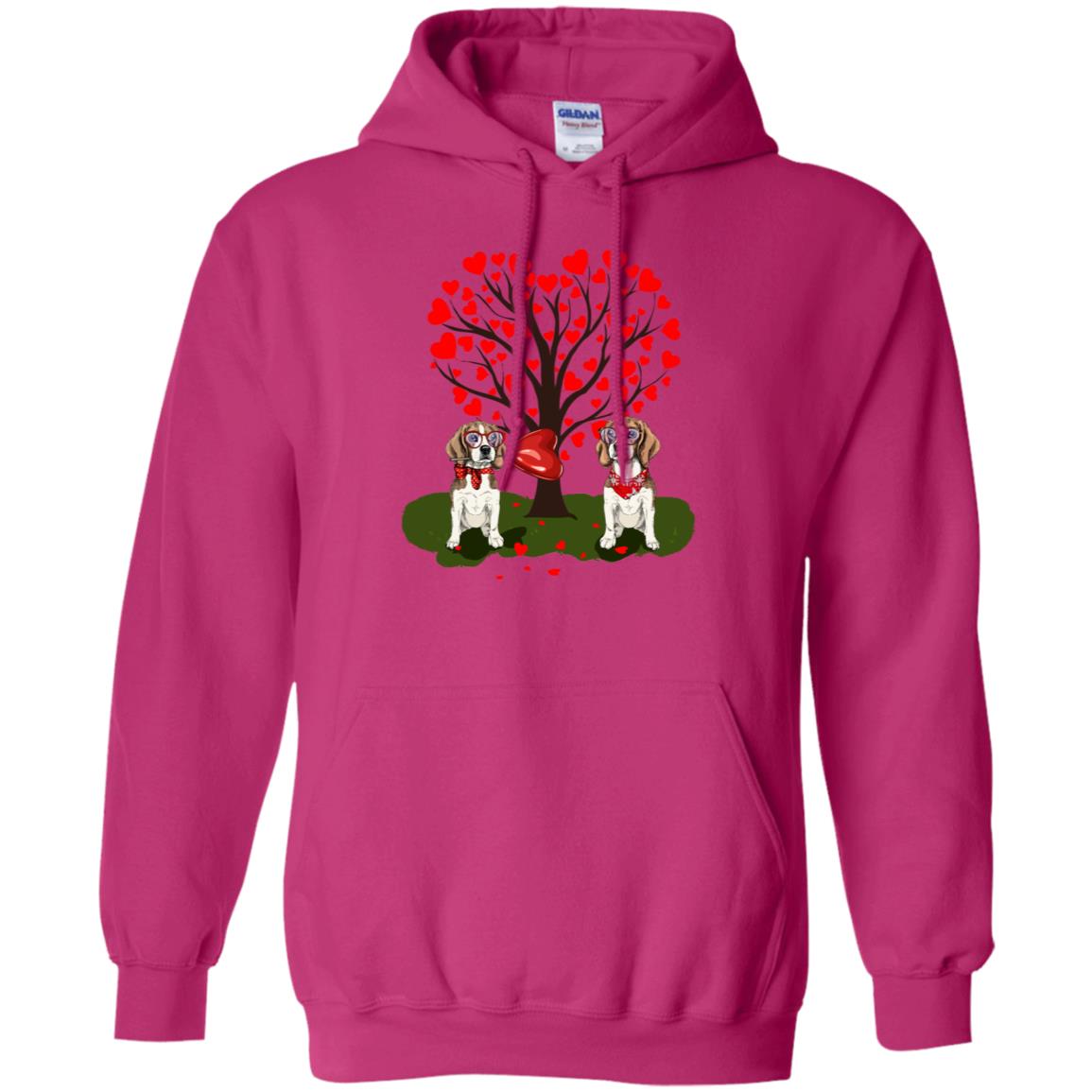 Valentine Beagle Couple Heart Tree Shirt Heliconia