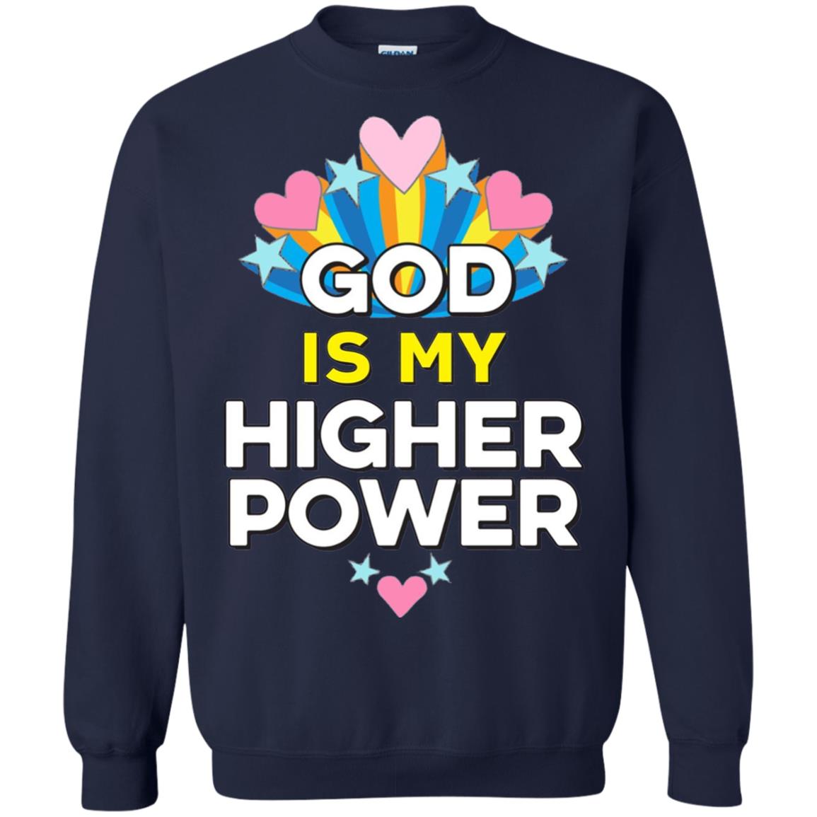 Funny Christian T-shirt God Is My Higher Power Hearts Stars Navy