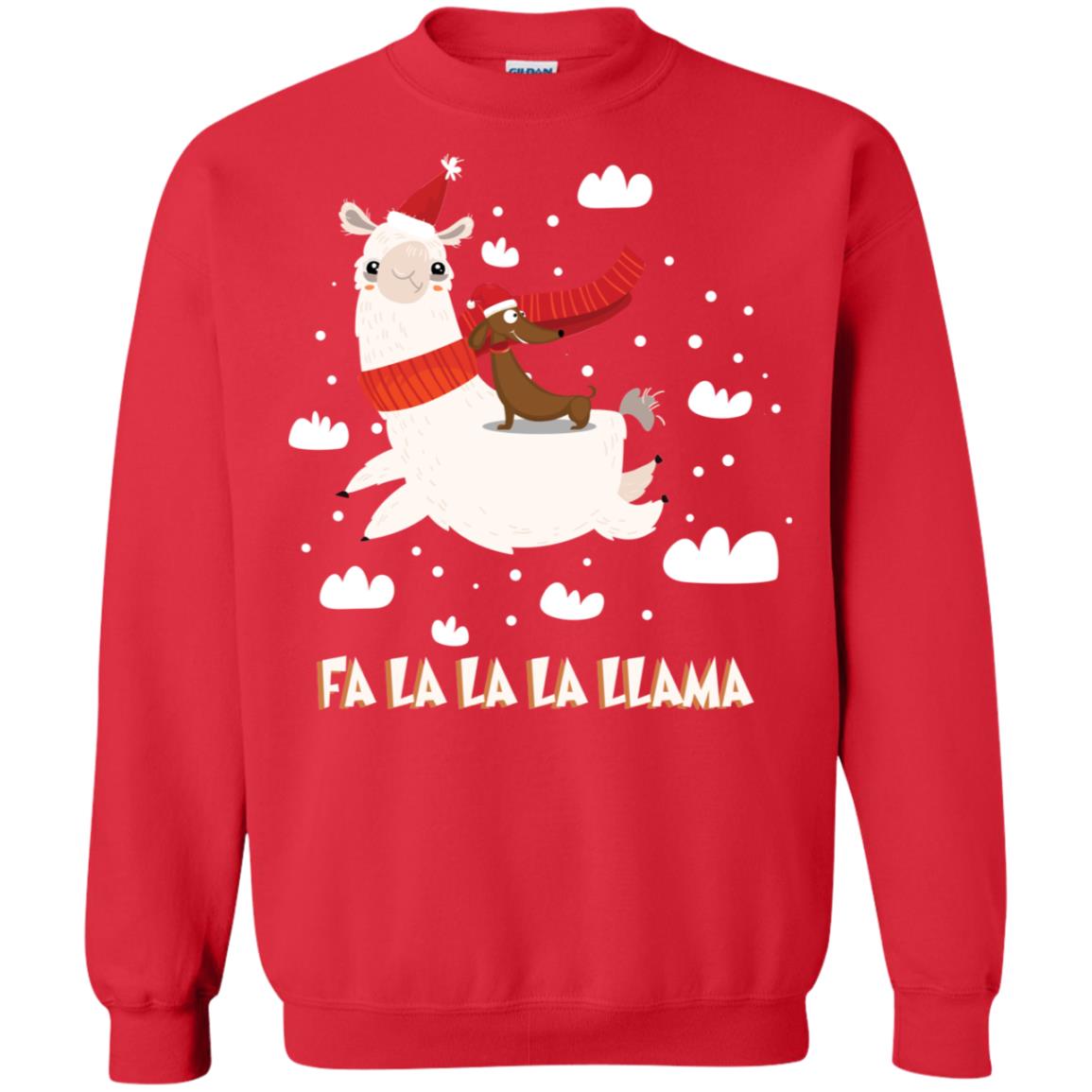 Fa La La La Llama With Dachshund X-mas Gift Shirt Red