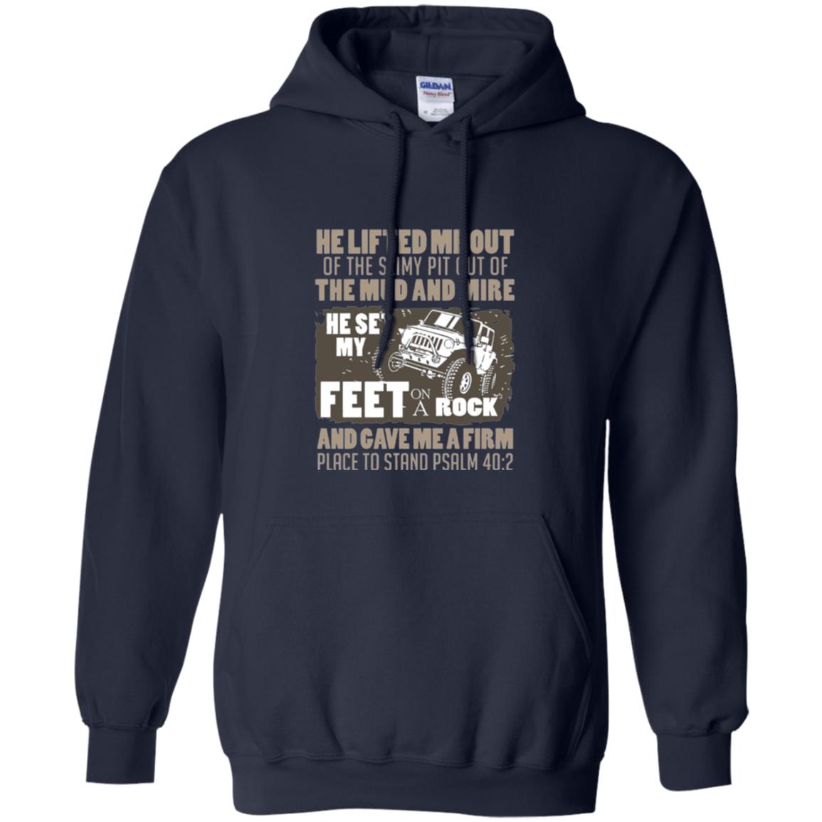 Christian T-shirt He Set My Feet On A Rock He Is My Jeep Navy