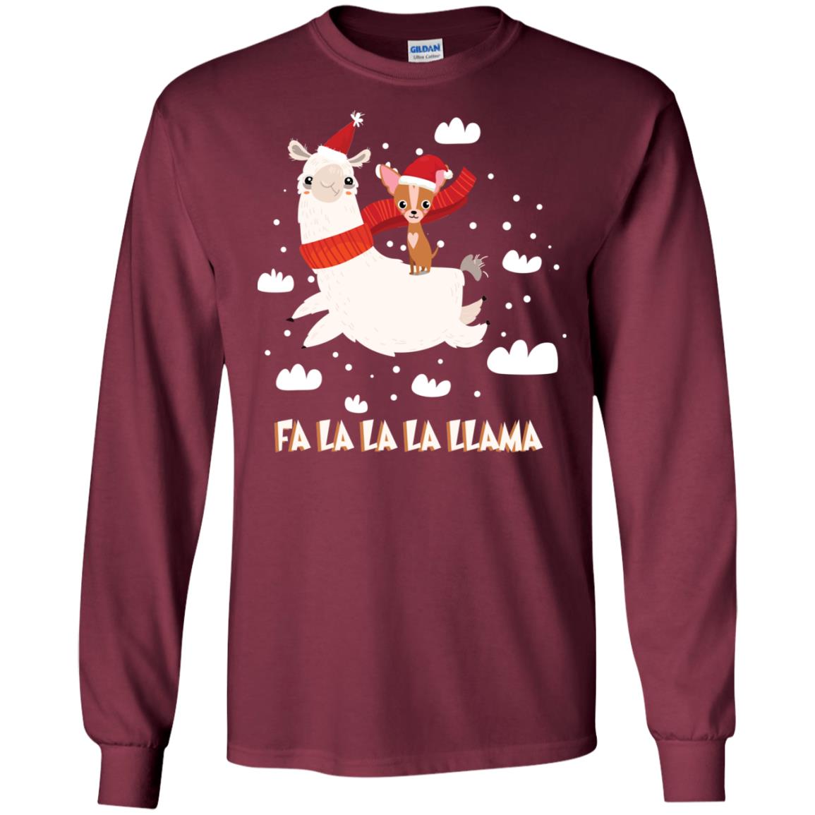 Fa La La La Llama With Chihuahua X-mas Gift Shirt Maroon