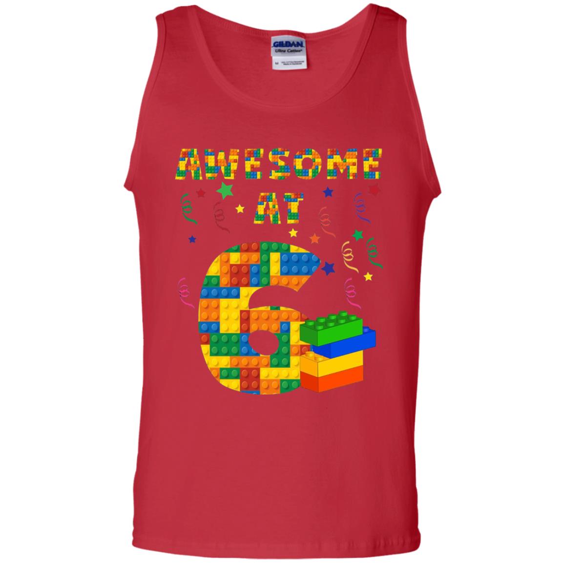 Awesome At 6 Age 6 Six Blocks Bricks Theme Shirt Red