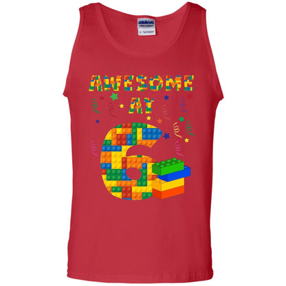 Awesome At 6 Age 6 Six Blocks Bricks Theme Shirt Red