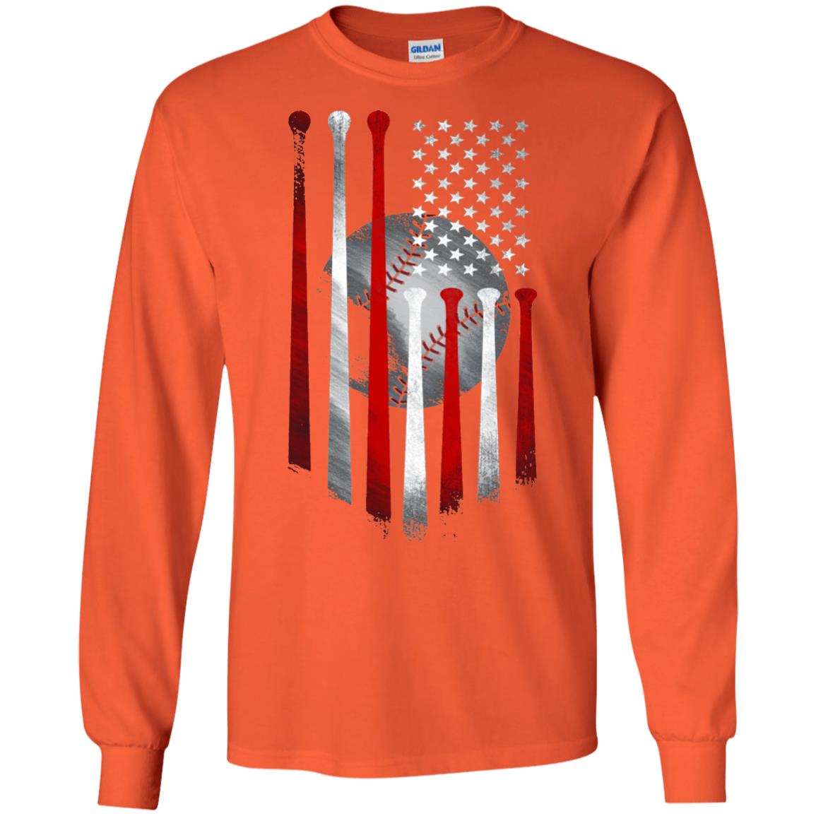 American Flag Baseball Flag Baseball Lover T-shirt Orange