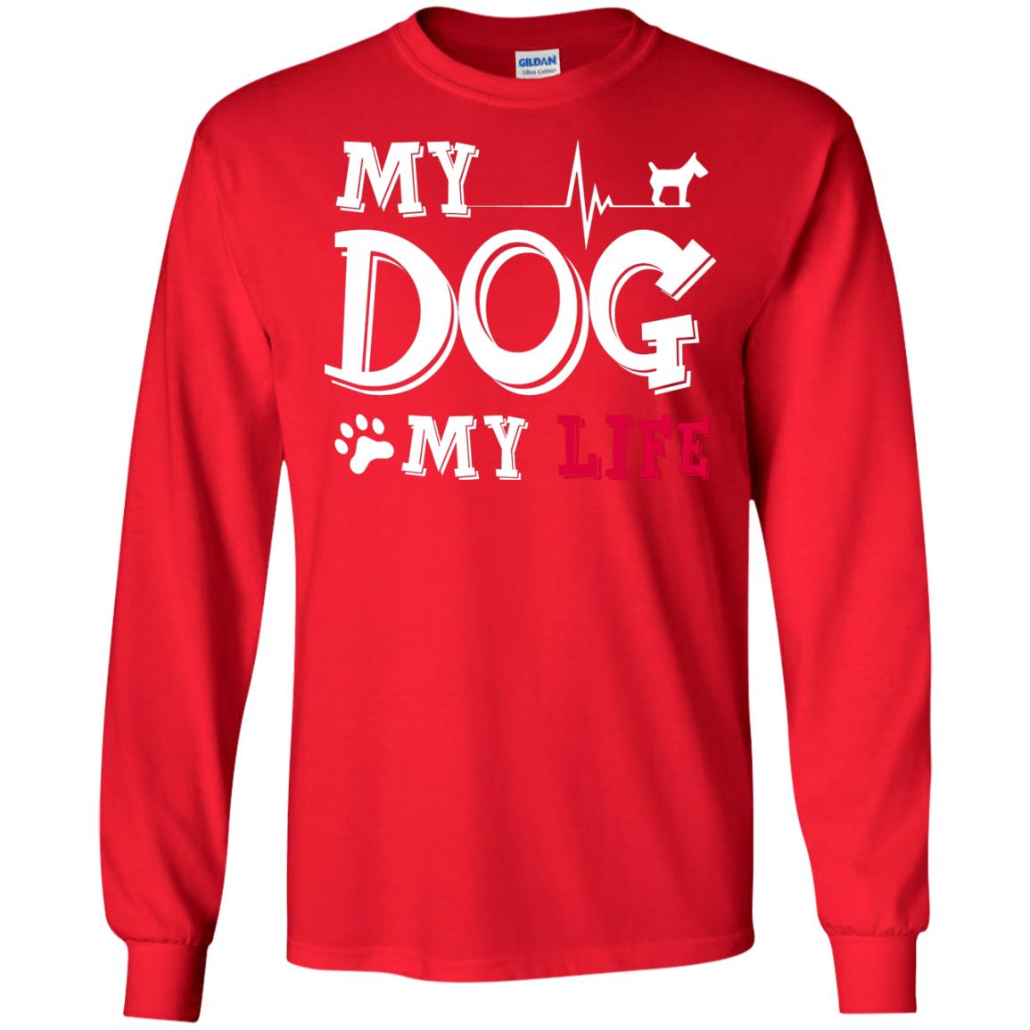 Dog Lovers T-shirt My Dog My Life Red