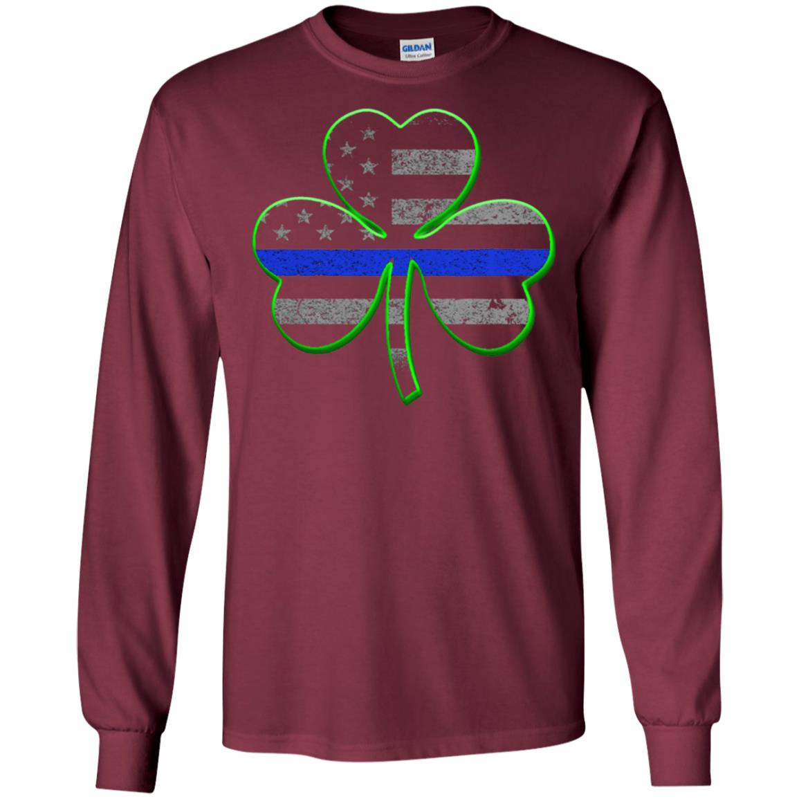 Thin Blue Line St Patrick_s Day Clover T-shirt Maroon