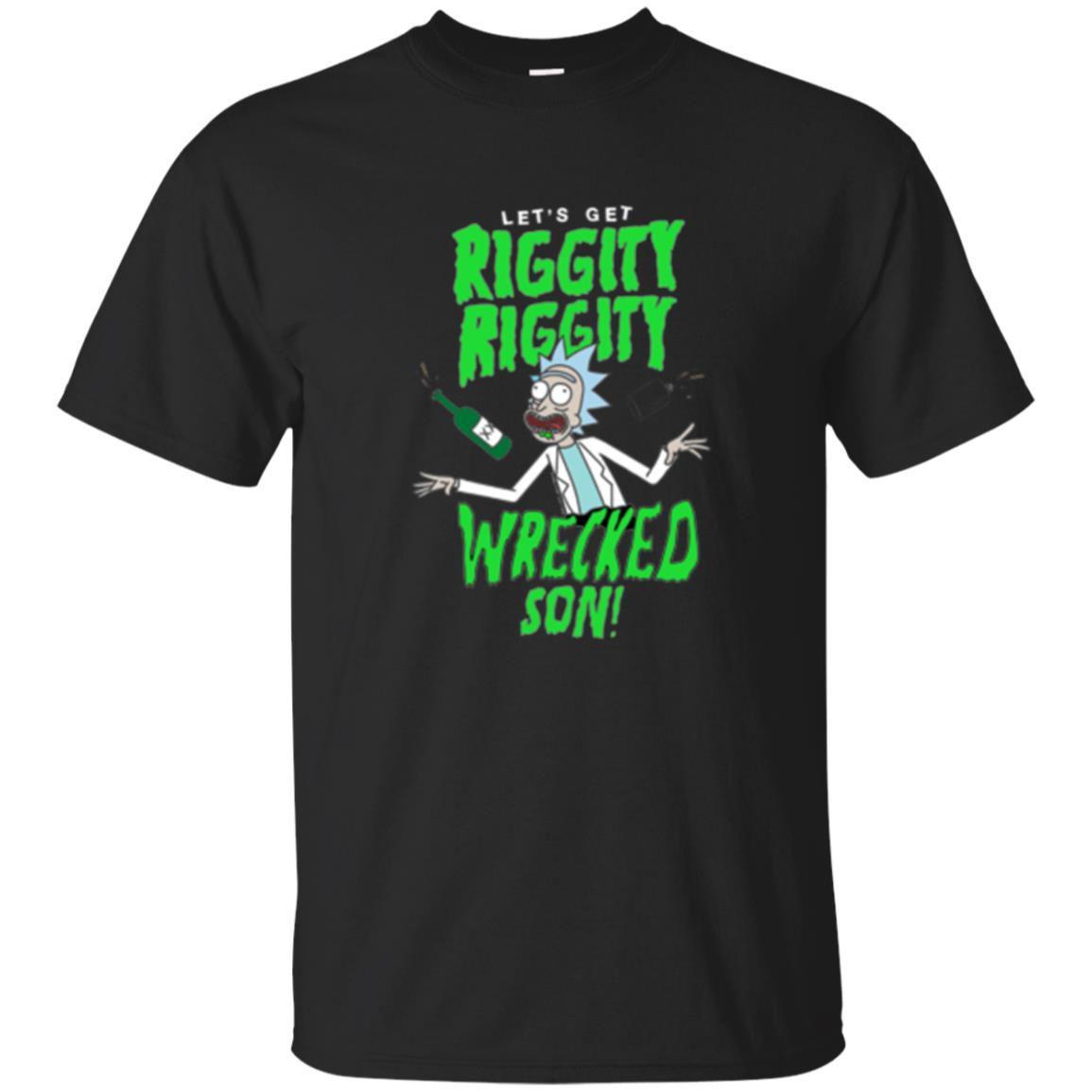 Rick Morty T-shirt Riggity Riggity Wrecked Spiral Black
