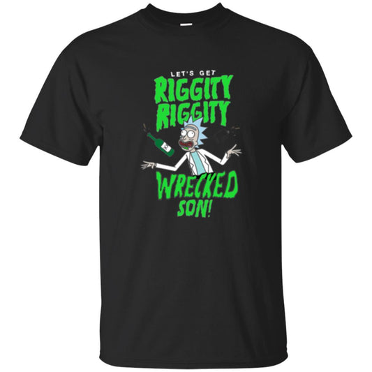 Rick Morty T-shirt Riggity Riggity Wrecked Spiral Black