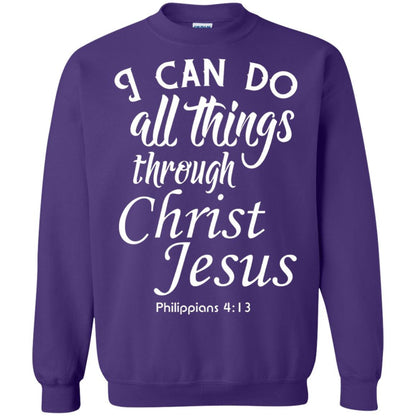 Christian T-shirt I Can Do All Things Through Christ Jesus Purple
