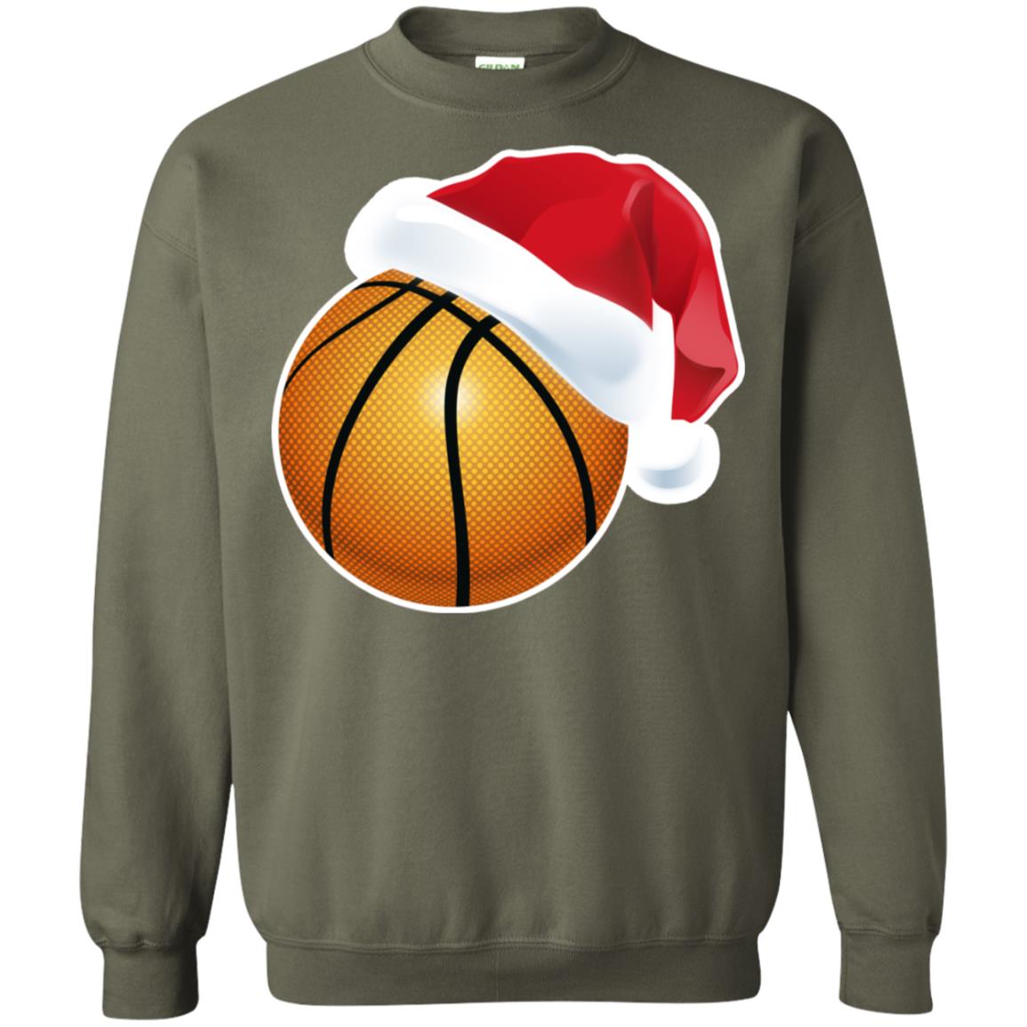 Basketball With Santa Claus Hat X-mas Shirt For Basketball Lovers Military Green