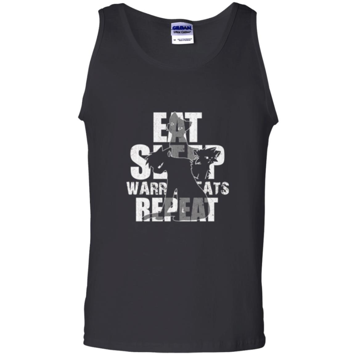 Cat Lover T-shirt Eat Sleep Warrior Cats Repeat Black