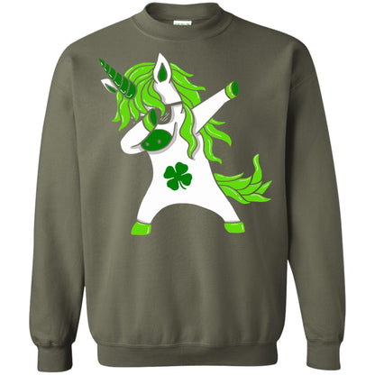 Dabbing Unicorn St Patricks Day Lepricorn T-shirt Military Green