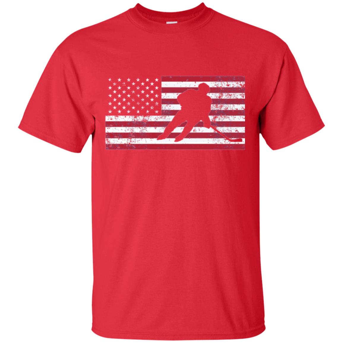 Hockey T-shirt American Flag Usa Patriotic Ice Skating Red