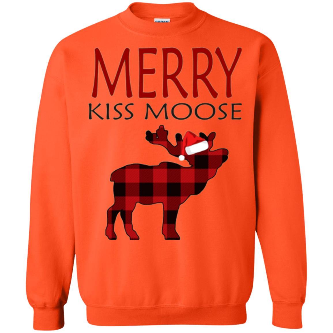 Christmas T-shirt Reindeer Plaid Moose Merry Kiss Moose Orange
