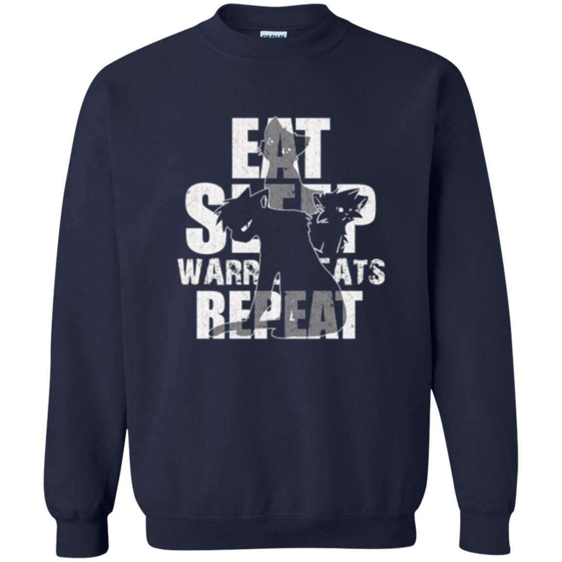 Cat Lover T-shirt Eat Sleep Warrior Cats Repeat Navy